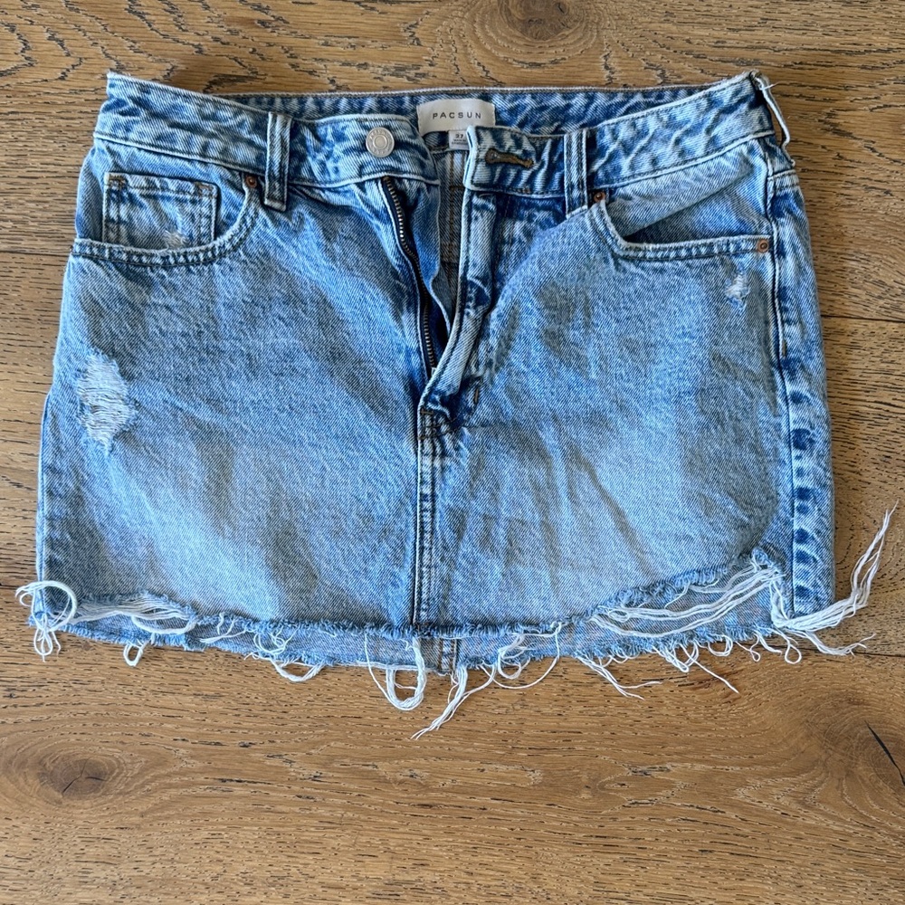 PacSun Light Blue Distressed Denim Mini Skirt